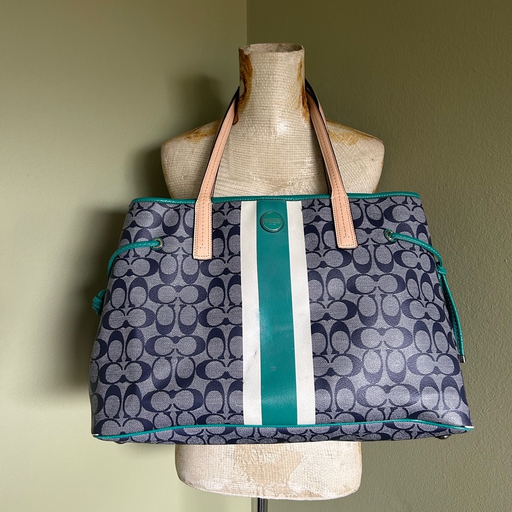 Coach Navy and Teal Signature Tote
